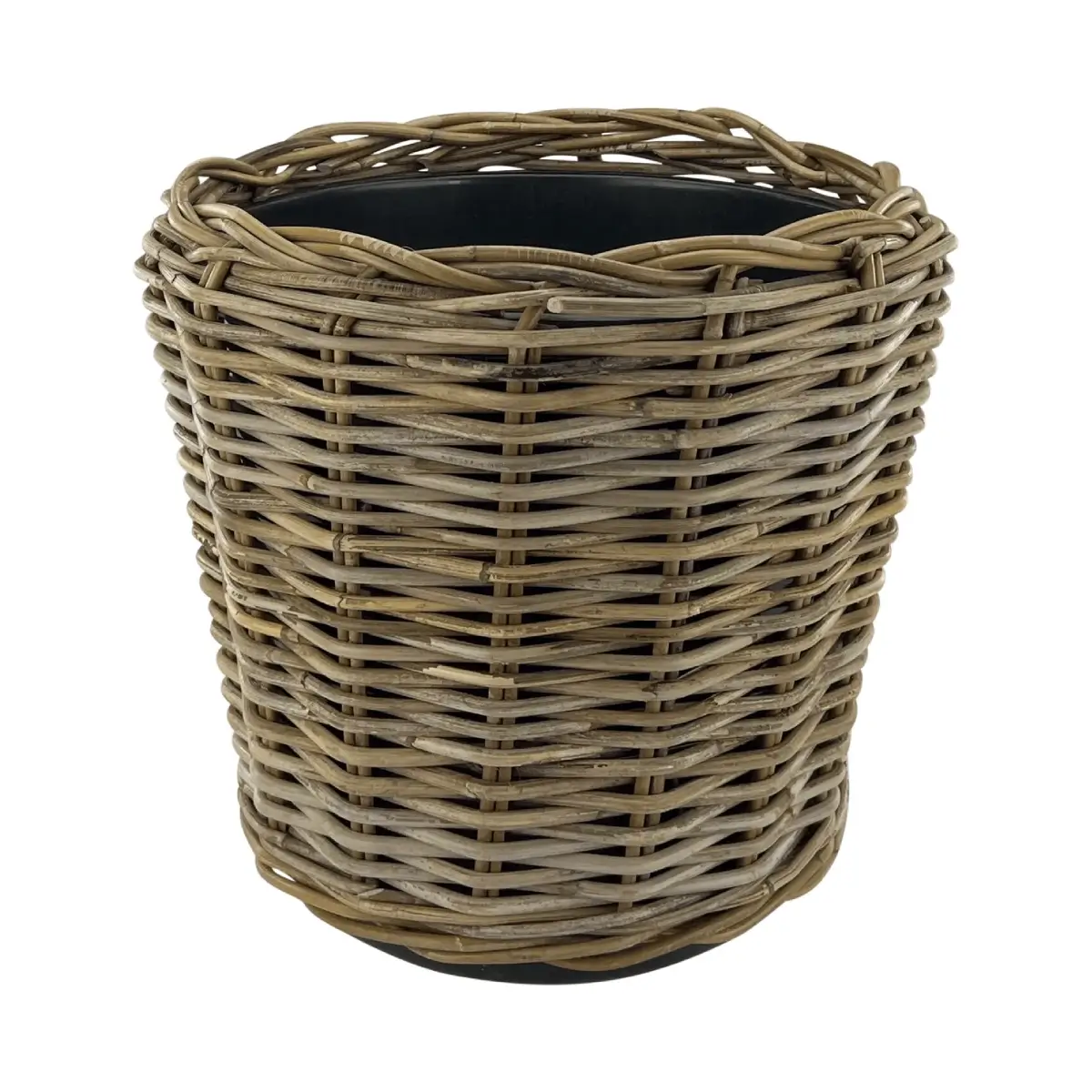 Rotan Drypot Plantenmand – Ø 42 x 44 cm – Waterdichte Binnenpot – Grijs