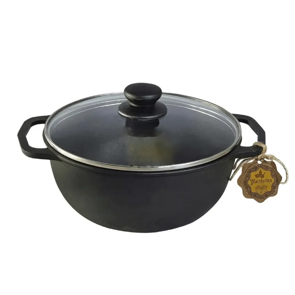 Gietijzeren wokpan 2 liter met glazen deksel – Maysternya