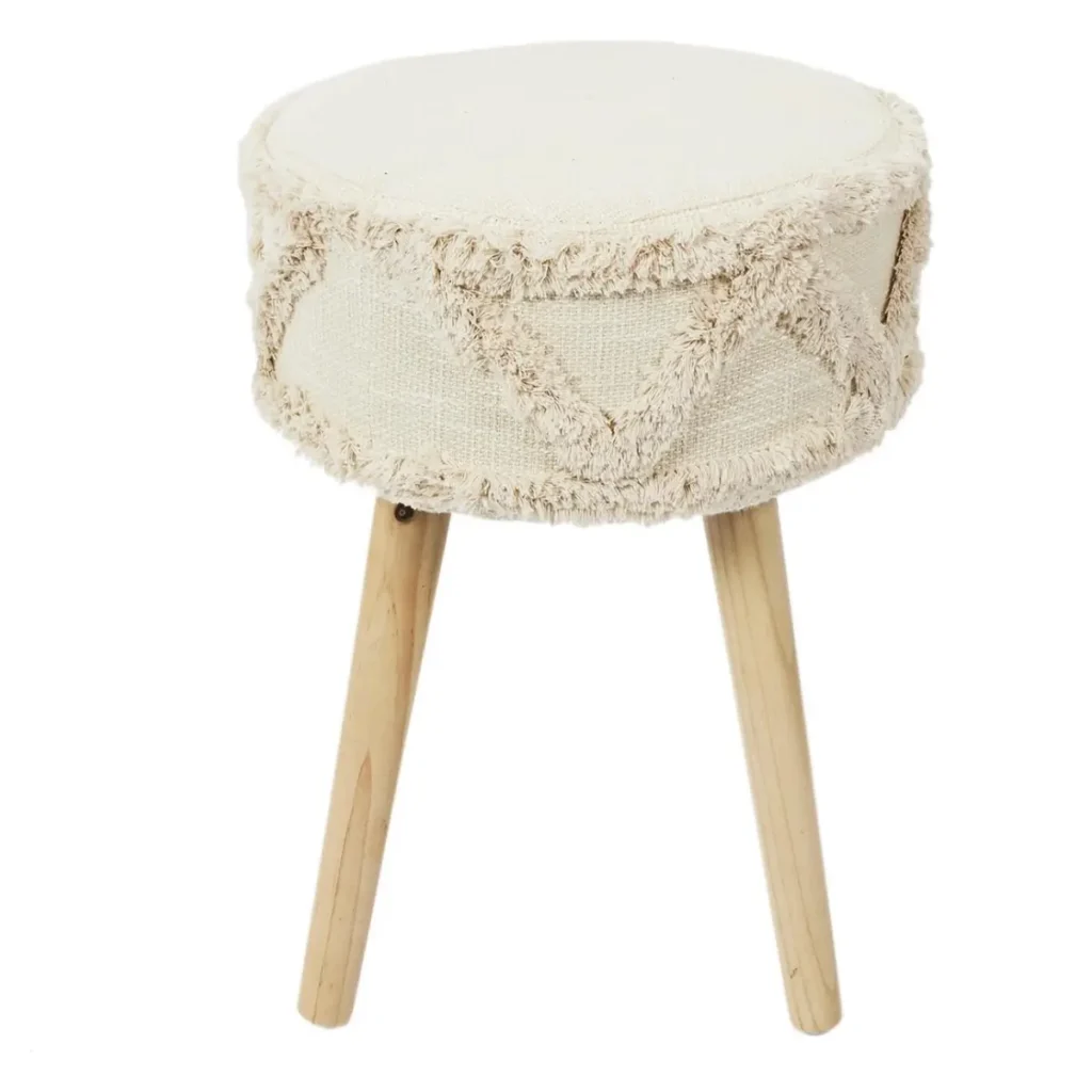 Boho kruk beige met zachte bekleding in zijaanzicht