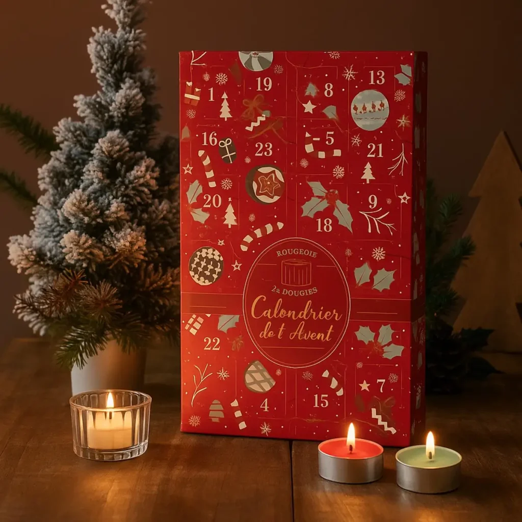 Adventskalender 24 Geurkaarsen – Luxe Cadeauverpakking Rood