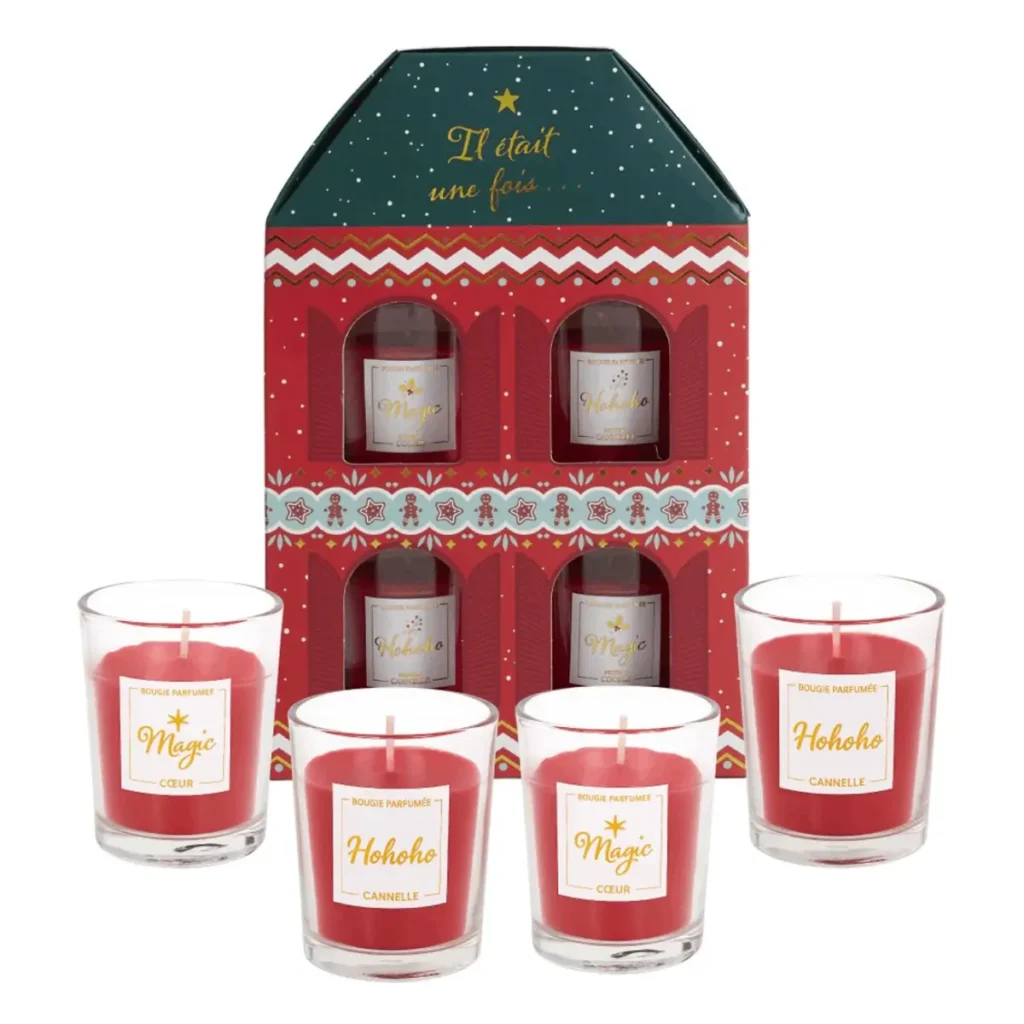 Luxe kerst geurkaarsen cadeauset in rode geschenkverpakking met gouden details