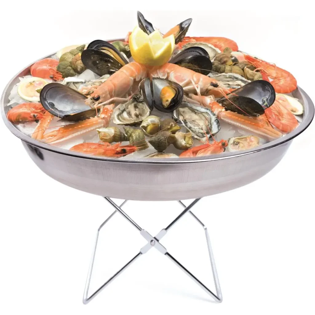 Zilveren ronde serveerschaal op metalen houder voor oesters