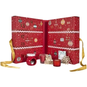 Rode adventskalender 34 x 25 x 14 cm met 24 vakjes