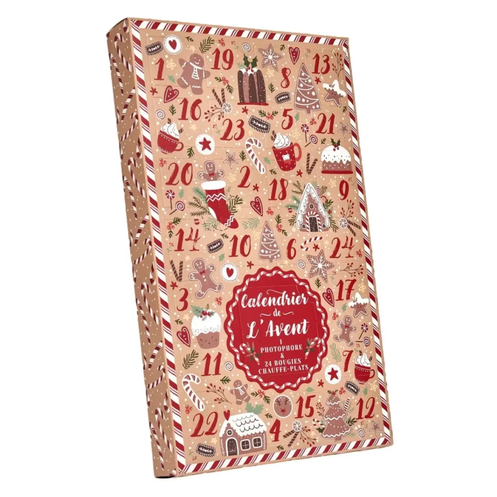 Luxe rode adventskalender met 24 kaarsen in stijlvolle cadeauverpakking
