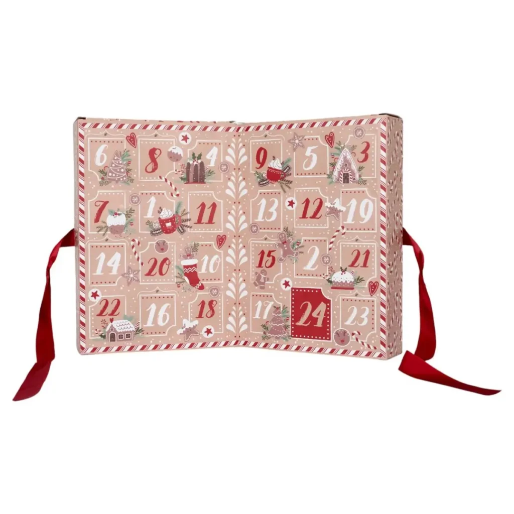 Luxe rode adventskalender met gouden accenten en 24 geurige kaarsen