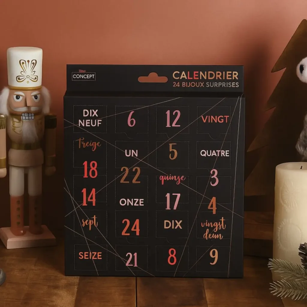 Detail van luxe zwarte cadeauverpakking sieraden adventskalender