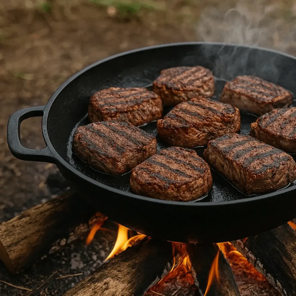 Duurzame gietijzeren BBQ pan in mat zwart, geschikt voor kamado, oven en kookplaat.