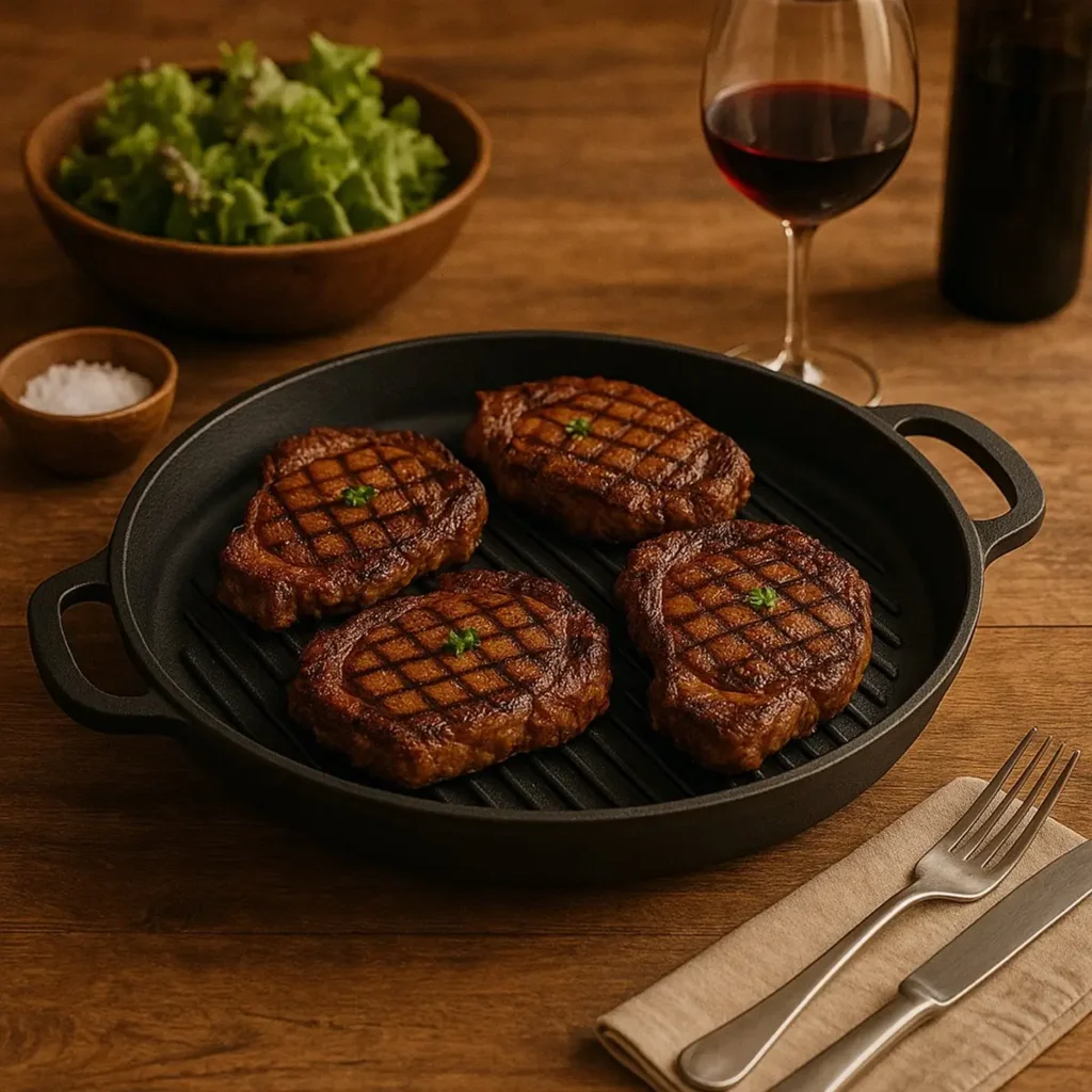 Gietijzeren grillpan 34 cm met ribbels voor perfecte grillstrepen