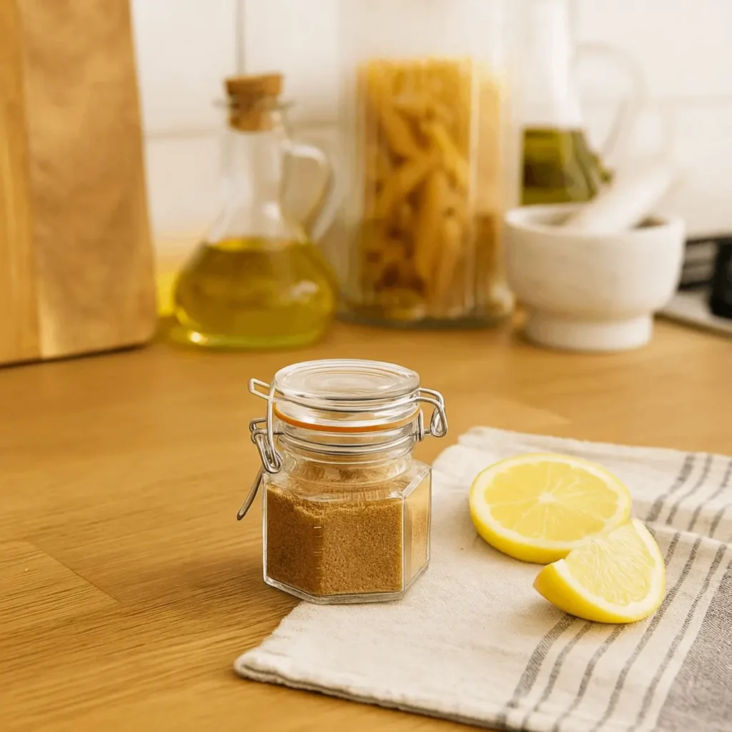 glazen zeshoekige kruidenpotjes 100 ml set van 6 transparant