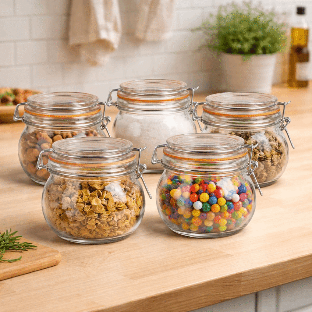 Weckpotten 450 ml set van 6 gevuld met koekjes en snoep