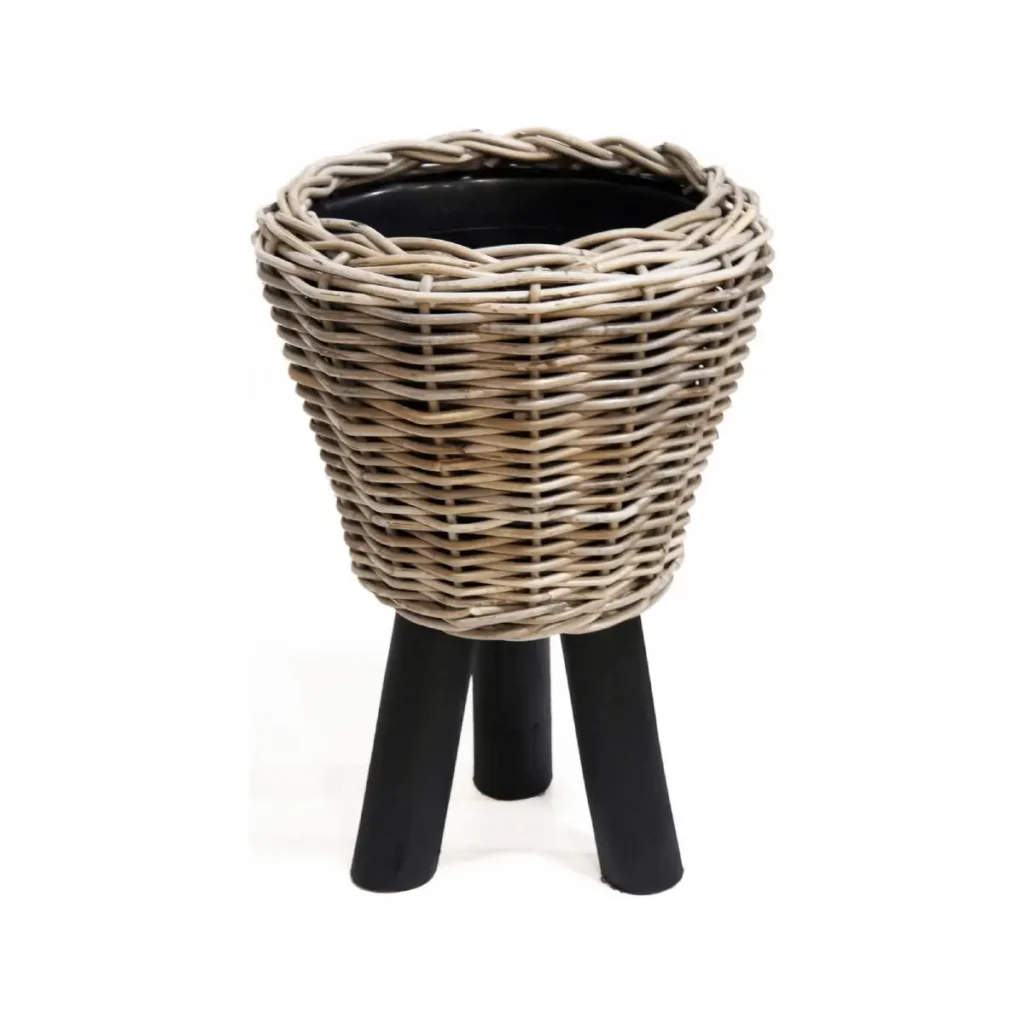 Bloempot op houten poten zwart Naturn Living Ø27x42 cm drypot