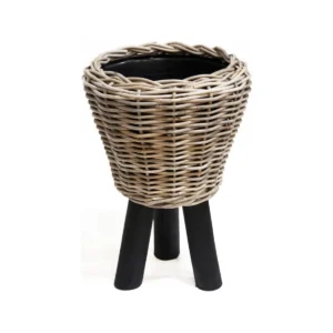 Bloempot op houten poten zwart Naturn Living Ø27x42 cm drypot