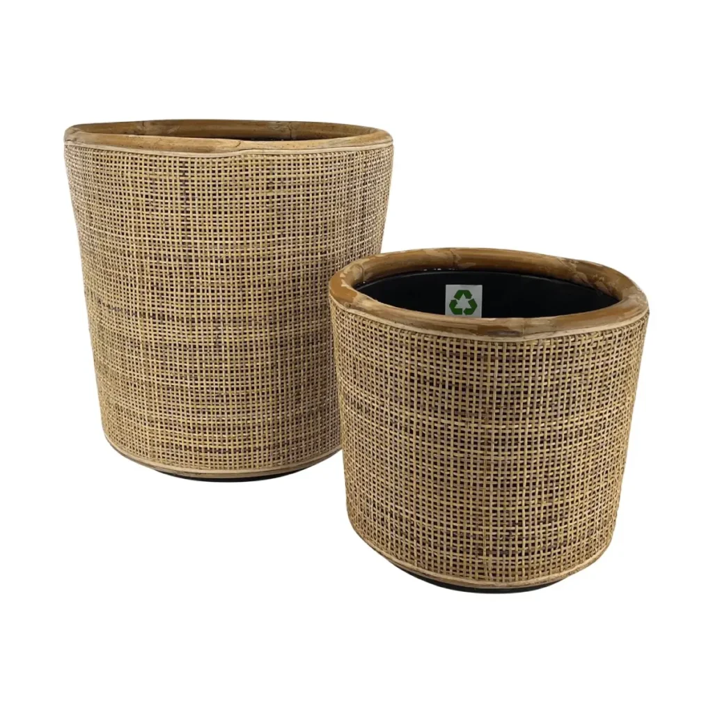 rotan plantenmand lichtbruin met waterdichte drypot binnenpot