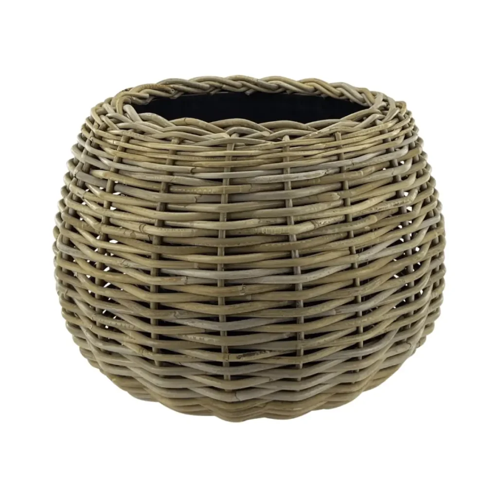 Bolvormige rotan plantenmand met waterdichte binnenpot Naturn Living Drypot Bol Ø45x34