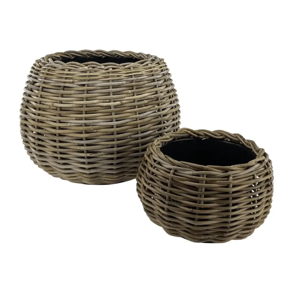 Ronde rotan plantenmand met waterdichte drypot binnenpot voor grote kamerplanten