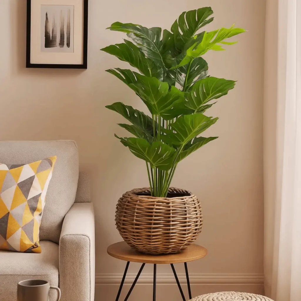 Waterdichte rotan plantenmand bolvormig met kunststof binnenpot voor binnen