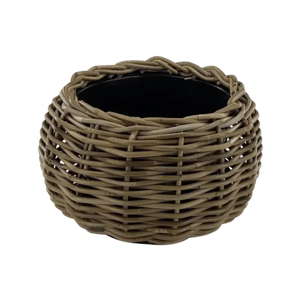 Bolvormige rotan plantenmand met waterdichte binnenpot Ø29x19