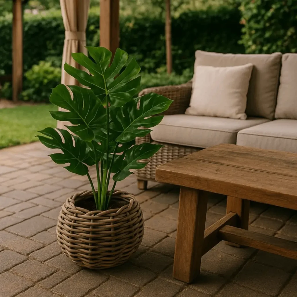 Kleine bolvormige rotan plantenmand met waterdichte drypot binnenpot