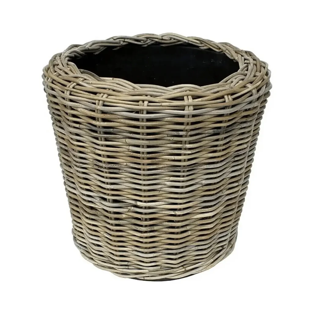 Rotan plantenmand Ø39 met waterdichte binnenpot Drypot grijs