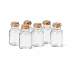 glazen flesjes 150 ml set van 6 met kurken dop transparant