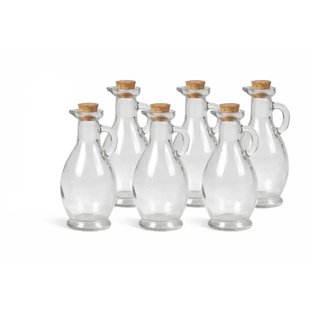 glazen schenkflesjes 250 ml set van 6 met kurken dop transparant