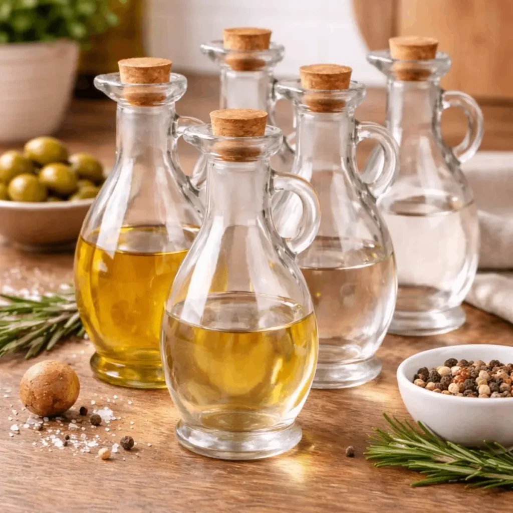 glazen schenktflesje 250 ml met kurk dop elegant op tafel bij diner