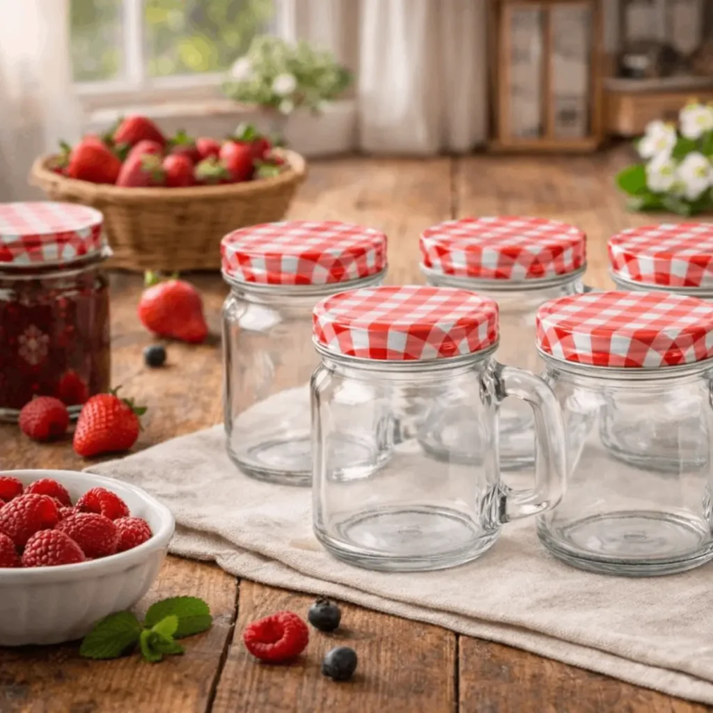 mini mokken glazen potjes 120 ml set van 6 met kleurrijk geruit deksel